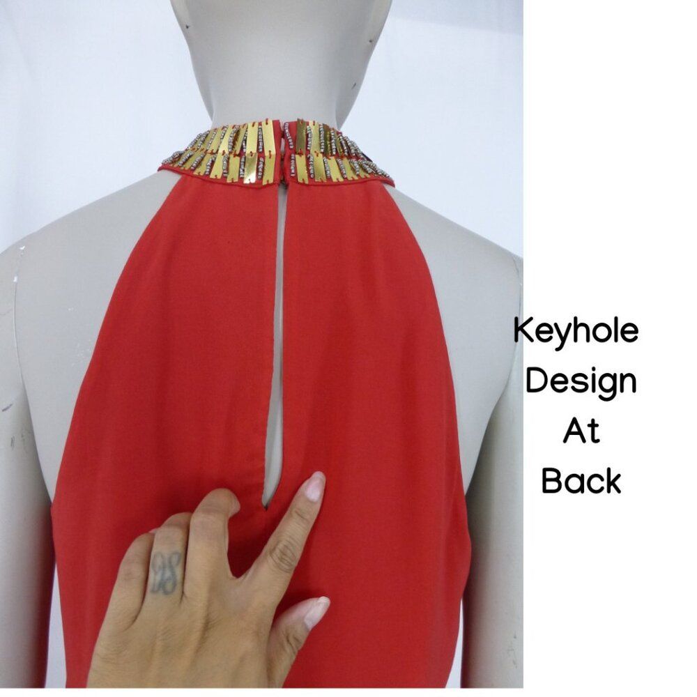 Bebe Gold and Red Halter Dress (Selling as is, please read carefully) - Picture 9 of 13